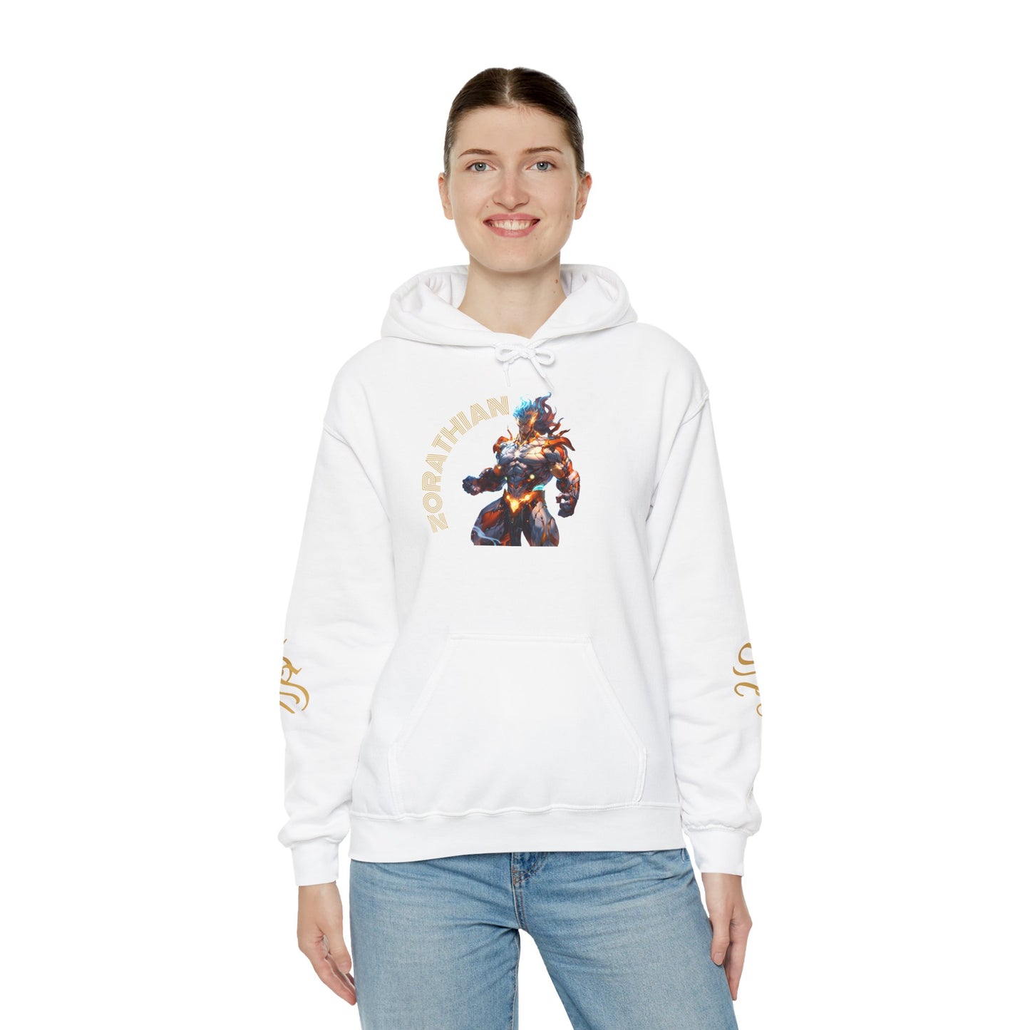 Zorathian Character Heavy Blend Hoodie - Unisex White Sweatshirt for Gaming Fans