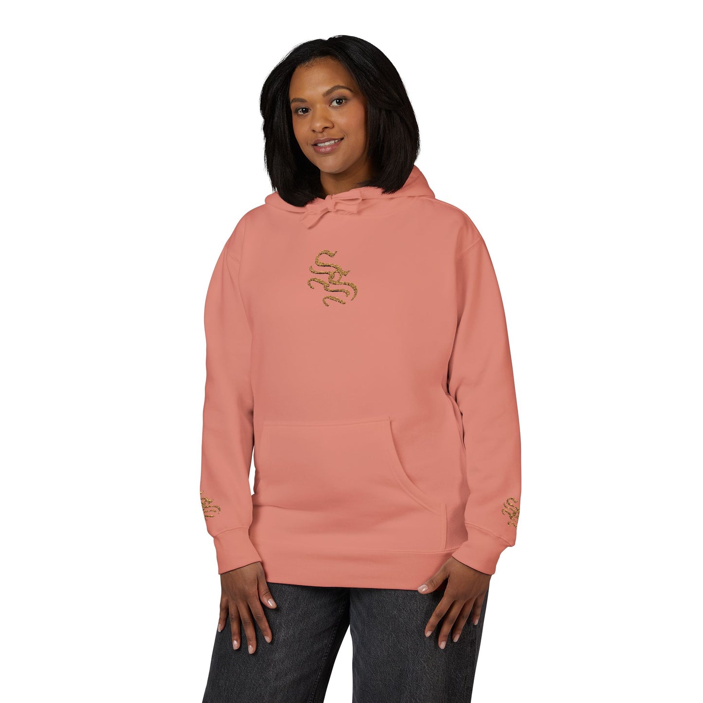 Cozy Unisex Fleece Hoodie with Gold Snake Design