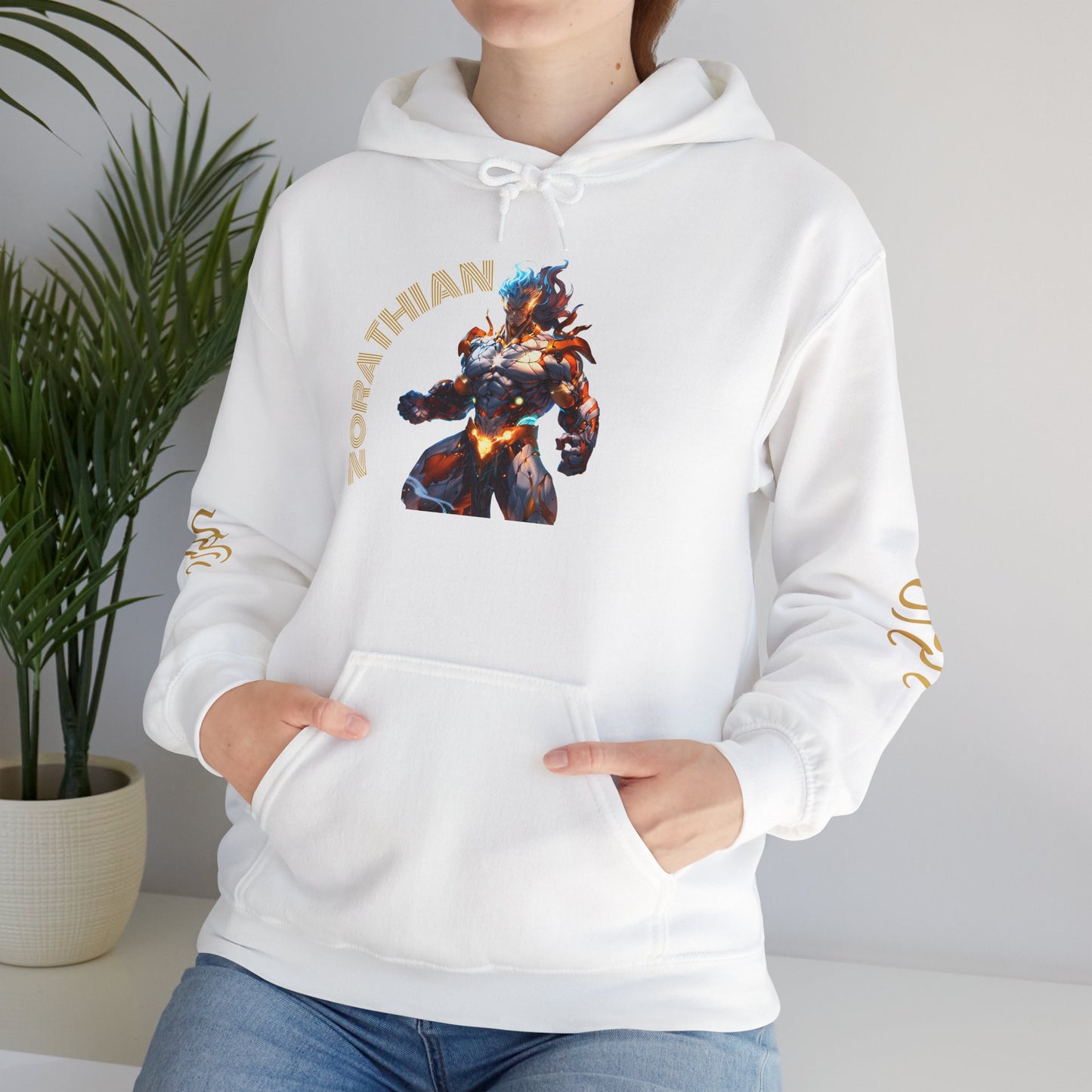 Zorathian Character Heavy Blend Hoodie - Unisex White Sweatshirt for Gaming Fans
