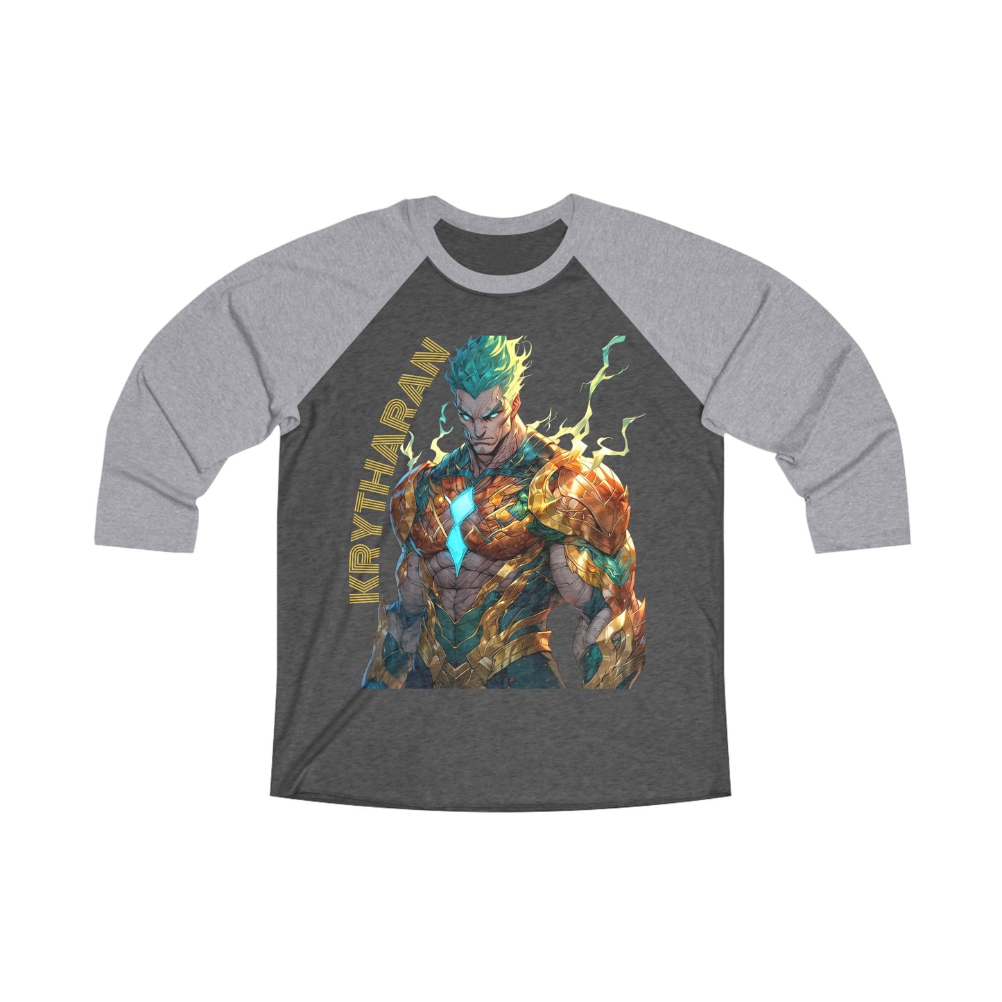 KRYTHARAN Unisex Tri-Blend Raglan Tee - Lightning Superhero Graphic Shirt
