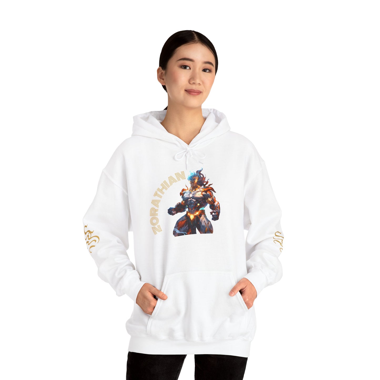 Zorathian Character Heavy Blend Hoodie - Unisex White Sweatshirt for Gaming Fans