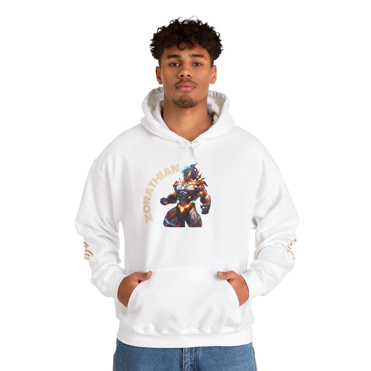 Zorathian Character Heavy Blend Hoodie - Unisex White Sweatshirt for Gaming Fans