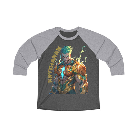 KRYTHARAN Unisex Tri-Blend Raglan Tee - Lightning Superhero Graphic Shirt