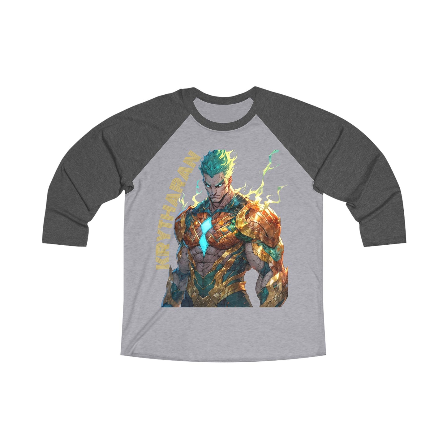KRYTHARAN Unisex Tri-Blend Raglan Tee - Lightning Superhero Graphic Shirt