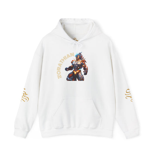 Zorathian Character Heavy Blend Hoodie - Unisex White Sweatshirt for Gaming Fans