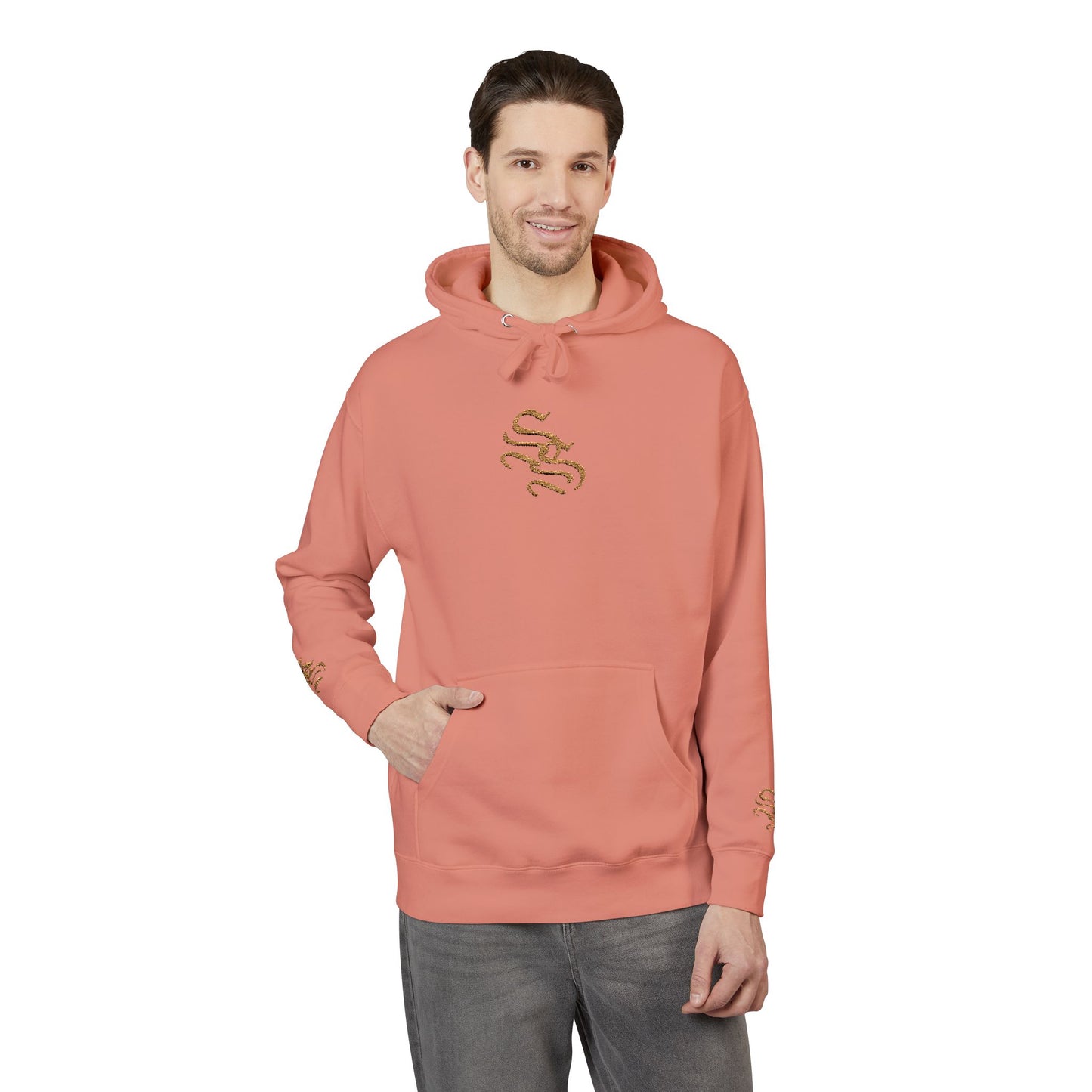 Cozy Unisex Fleece Hoodie with Gold Snake Design